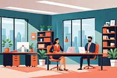企业会议室扁平风商务办公场景插画