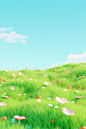 grassy landscape with trees, flowers and grass, in the style of minimalist objects, rendered in cinema4d, adorable toy sculptures, minimalist backgrounds, vibrant cartoonish, high resolution, 20 megapixels