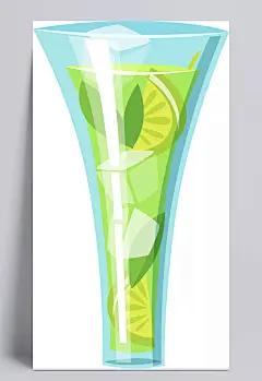 柠檬水果茶|玻璃杯,手绘,简图,蓝色的,绿色的,柠檬片,卡通元素,手绘/卡通