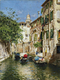 意大利画家Rubens Santoro (1859-1942) 的作品《威尼斯运河上的船夫》。