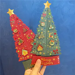 日本圣诞树立体贺卡高档烫金精致桌面摆件装饰平夜礼物祝福留言卡-淘宝网