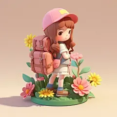 夏季户外郊游旅行人物立体模型图片