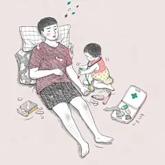 超暖心的父女插画，爸爸永远是女儿最有力的保护伞 ins：talltree_mani