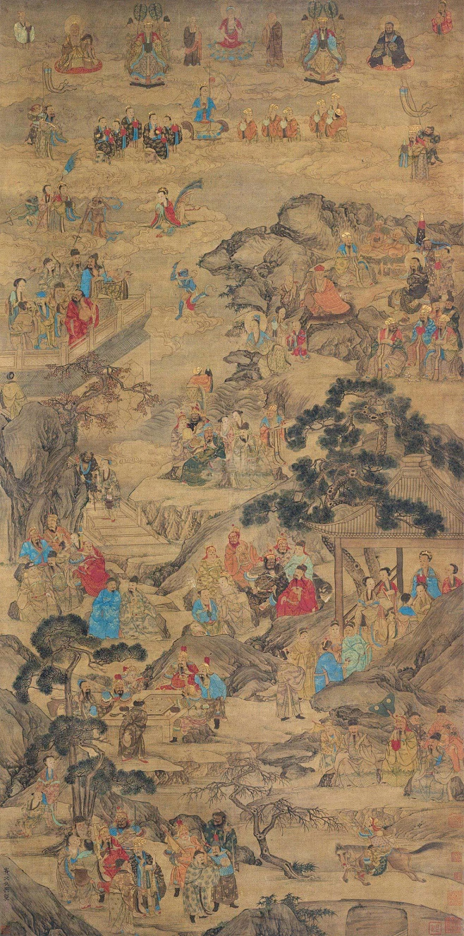 仇英 神仙图 立轴 设色绢本作品欣赏-花瓣网
