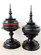 Burmese black and red lacquer Hsun Ok  offering box in the shape of pagoda. These particular ones belong to a private collection, recently offered for sale. More details at http://www.antique-chinese-furniture.com/blog/2012/08/21/a-large-collection-of-chi