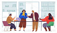 商务人士交流，讨论一个项目。商务会议，办公流程