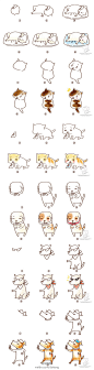 堆糖网：【午后手绘时光】插画家@飞乐鸟 的手绘小教程，简单几笔就能画出喵星人和汪星人！用色铅笔上完色更可爱啦！你也可以试着画画看，更多教程看这里 → http://t.cn/zWDtw19