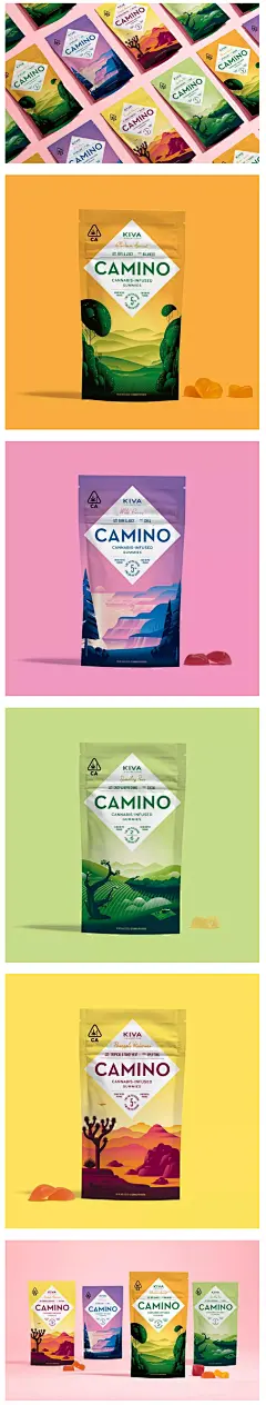 美国加利福尼亚Camino大麻糖果包装设计，插画图案来自加利福尼亚州的一条长达600英里的道路上的沿途风景。 ​​​​