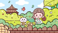 卡通线描儿童治愈文创插画春游