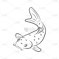 日本鲤鱼鲤鱼人物抽象墨水手绘矢量标志卡通。复古的插图。中国传统书法曲线画毛笔标志。画素描。元素设计，