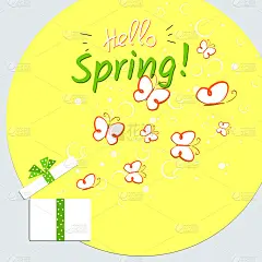 鲜艳多彩的海报你好春天可爱的涂鸦蝴蝶在黄色的背景春天夏季主题销售广告生态蝴蝶海报春天夏季时间概念背景