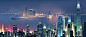 General 2587x1126 Romain Trystam digital art cityscape city lights colorful skyline