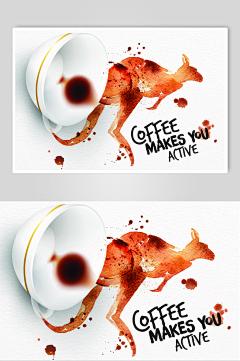 袋鼠咖啡动物泼洒咖啡创意海报