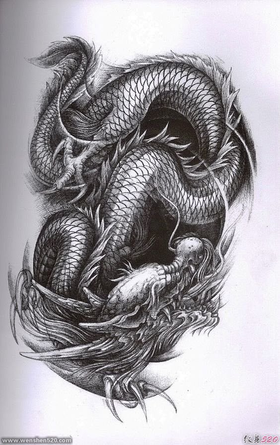 威猛的龙纹身图片手稿素材图8