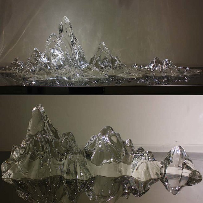 山水抽象雕塑装饰品高档透明铂晶工艺品大型...