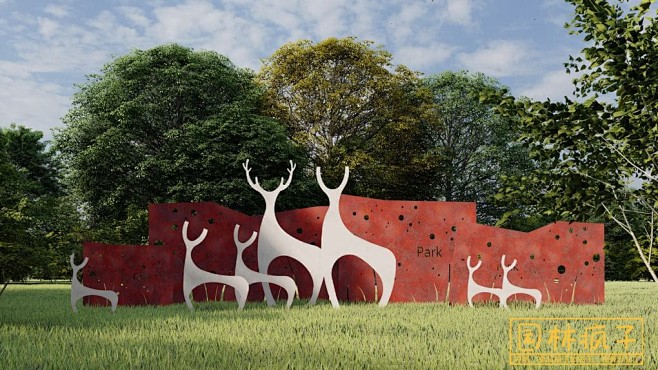 SU059公园创意耐候钢板镂空景墙动物雕...