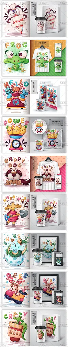 超萌可爱搞怪卡通动物装饰插画T恤图案纹饰ai矢量平面设计素材图-淘宝网