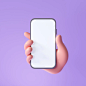 3d cartoon hand holding smartphone isolated on purple background hand using mobile phone mockup