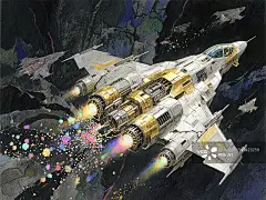 【AI数字艺术】科幻战斗机喷射彩色粒子图片素材