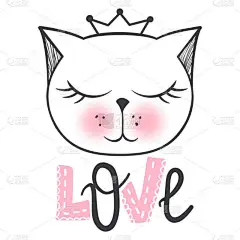 可爱的猫矢量设计。少女小猫。时尚猫脸.