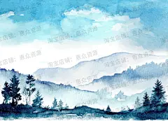 水彩手绘艺术风景插画风格手机壳电脑墙贴纸装饰画芯高清JPG素材