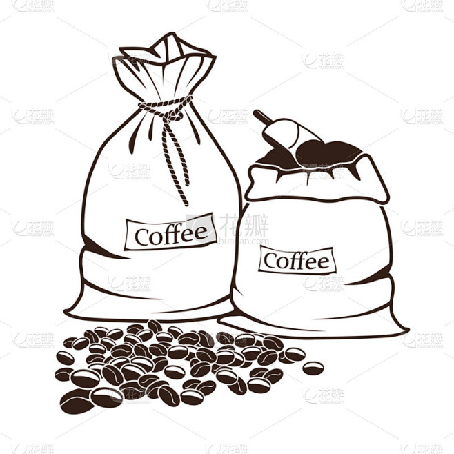 袋的咖啡和咖啡豆