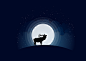 Deer, Night, Moon, Shadow