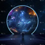 宇航员宇航员发现了新世界的星系，幻想的门户到遥远的宇宙。宇航员的太空探索，通往另一个宇宙的大门。三维