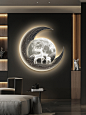 轻奢玄关装饰画创意led灯画高级感挂画麋鹿月球客厅背景墙面壁画-tmall.com天猫