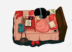 卡通小女孩卧室休息睡觉 创意素材