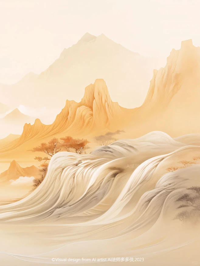 东方美学-国色橙|国风山水风景背景图-花瓣网