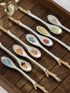 燚坊创意手工陶瓷餐具勺子饭勺汤勺可爱手绘水果卡通长柄调羹-淘宝网