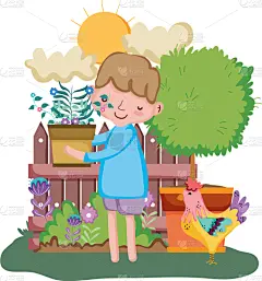 男孩,室内植物,提举,篱笆,可爱的,农业,小的,动物,春天,鸟类