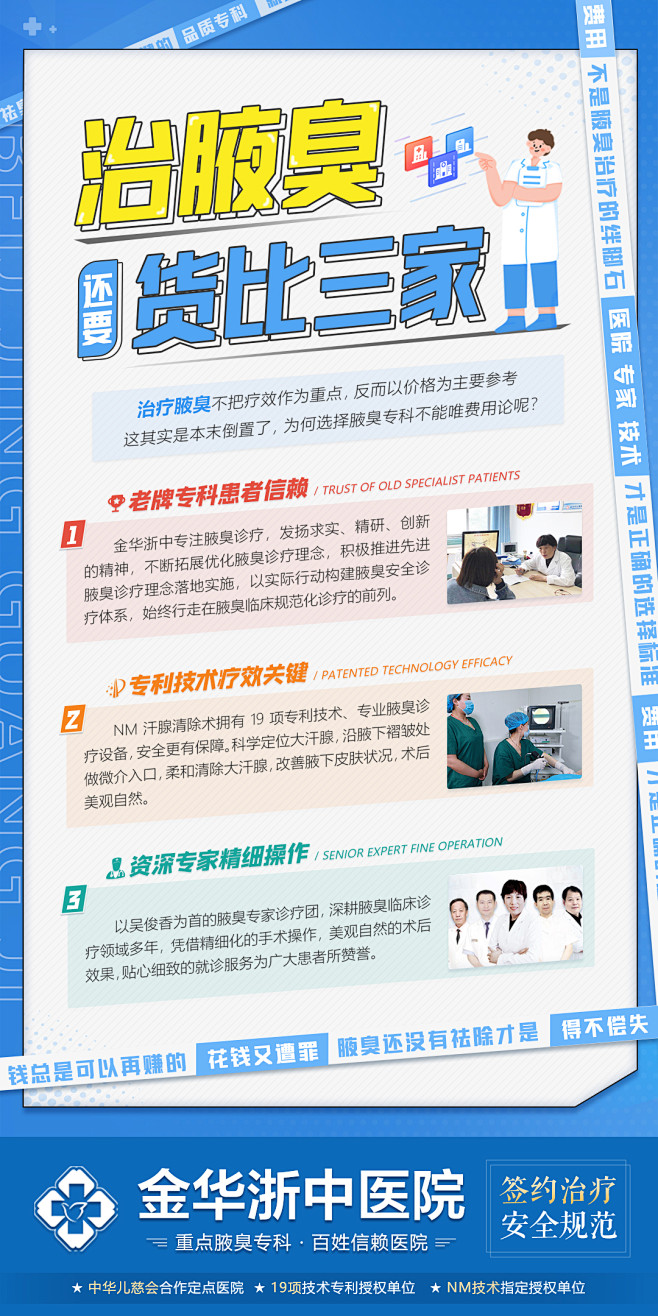 卡通医疗海报医院专家介绍科普蓝色