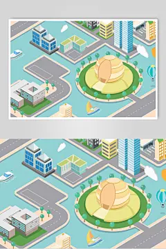 蓝金时尚高端大气城市建筑地标插画