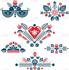 红色,蓝色,传统,民间音乐,自然,图像,矢量,收集,复古