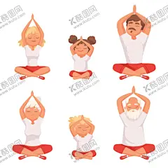 瑜伽卡通插画 【酷图网】瑜伽插画,瑜伽元素,扁平风插画,卡通插画,卡通贴纸,插画元素,手绘插画,插画设计,矢量元素,元素设计