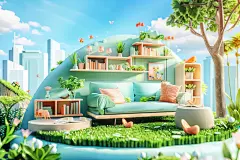 C4D家居电商创意户外场景渲染