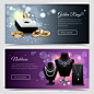 Horizontal jewelry realistic banners with golden rings and elegant necklaces on mannequins