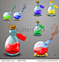 Bottles of potion. Vector illustration.
