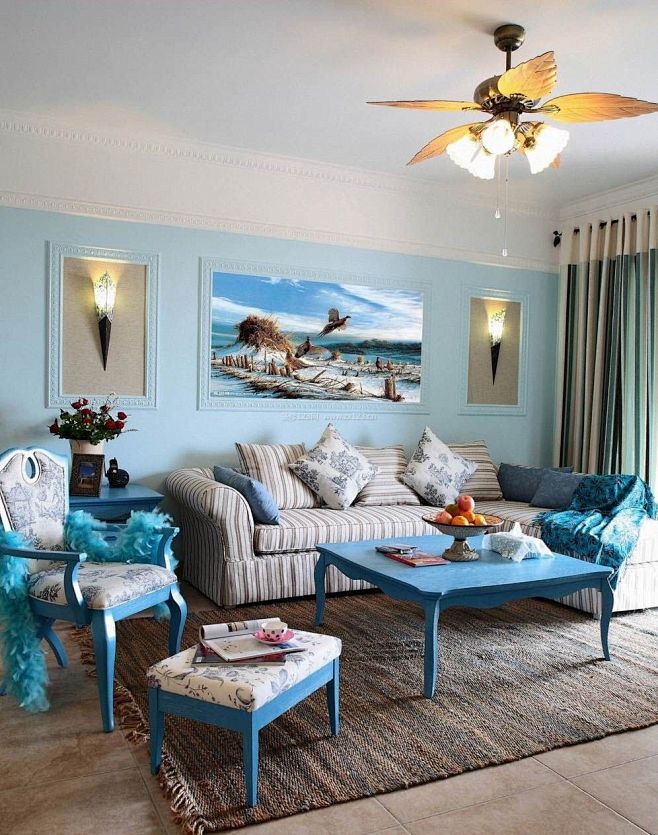2017地中海风格客厅布艺沙发设计装修图