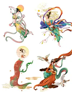 飞天敦煌舞女手绘插画人物分层图  - 源文件下载【酷图网】飞天,敦煌,舞女,手绘,插画,人物,分层图,PSD,莫高窟