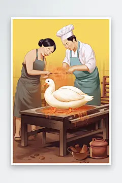 AI数字艺术美味北京烤鸭美食制作元素插画-众图网
