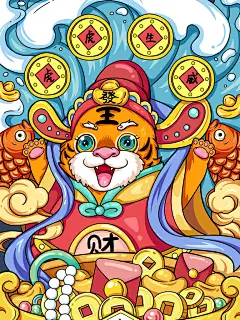 财神虎手绘虎年插画