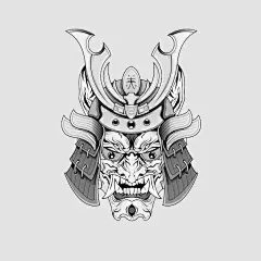 黑色武士面具鬼怪日本传统武士插画军事适合纹身