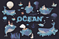手绘水彩海洋主题海草游戏UI鲲图形服装图案纹理PSD设计素材-淘宝网
