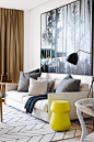 Living room This Melbourne home has broad appeal with a dose of luxury. The Paul Davies artwork is grounded by...