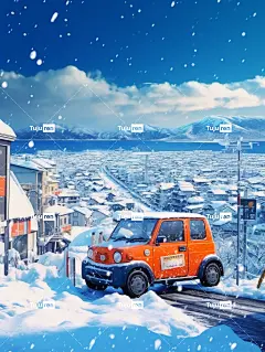 在雪中汽车动态城市海报