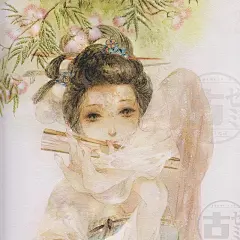 古风手绘插画画集水彩人物上色素材插画绘画彩铅教程青梅XF155
