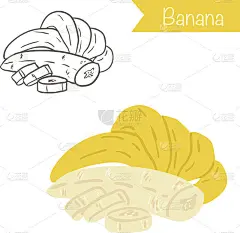 手绘轮廓和彩色矢量香蕉